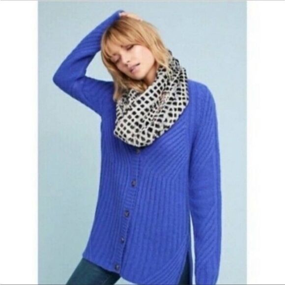 ANTHROPOLOGIE | MOTH Oversized High Low Button Front Blue Cardigan Women’s Small - Picture 11 of 11